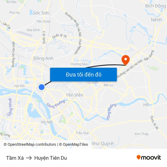 Tầm Xá to Huyện Tiên Du map