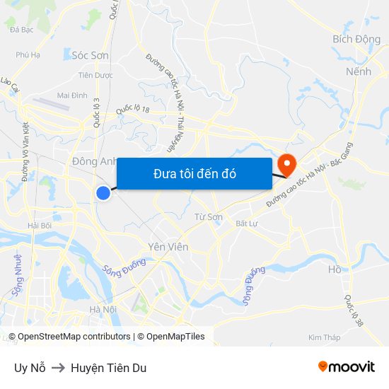 Uy Nỗ to Huyện Tiên Du map