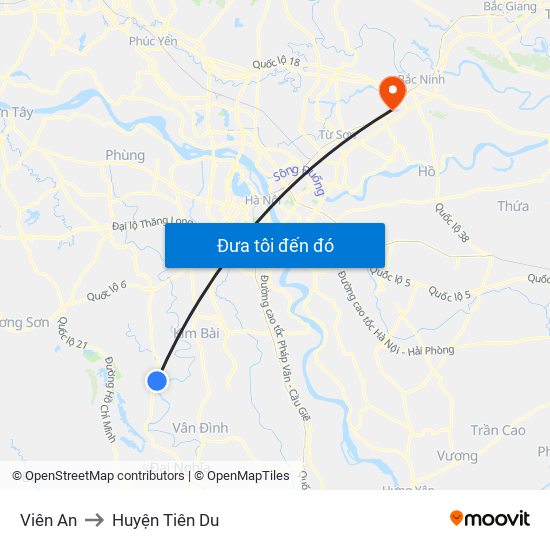 Viên An to Huyện Tiên Du map