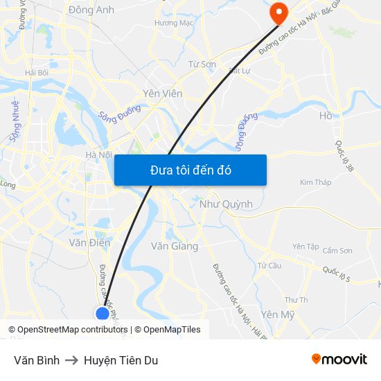 Văn Bình to Huyện Tiên Du map
