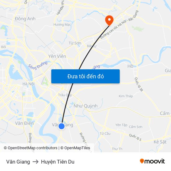 Văn Giang to Huyện Tiên Du map