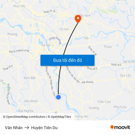 Văn Nhân to Huyện Tiên Du map