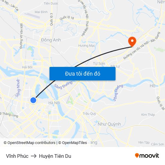 Vĩnh Phúc to Huyện Tiên Du map