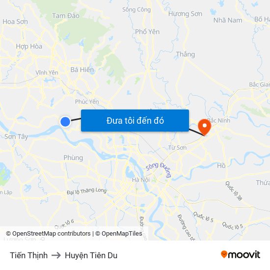 Tiến Thịnh to Huyện Tiên Du map