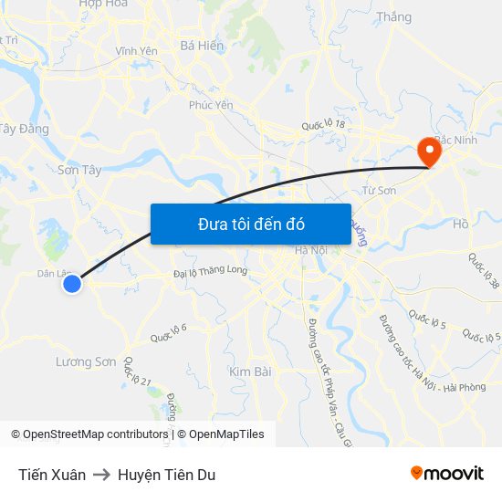 Tiến Xuân to Huyện Tiên Du map