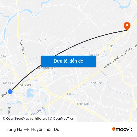 Trang Hạ to Huyện Tiên Du map