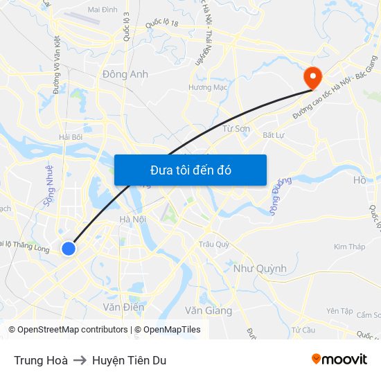 Trung Hoà to Huyện Tiên Du map