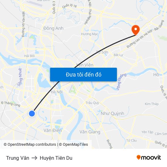 Trung Văn to Huyện Tiên Du map