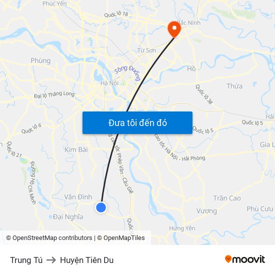 Trung Tú to Huyện Tiên Du map