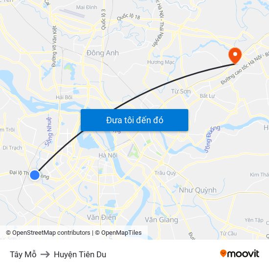 Tây Mỗ to Huyện Tiên Du map