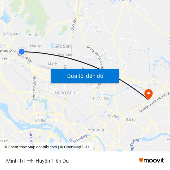 Minh Trí to Huyện Tiên Du map