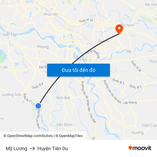 Mỹ Lương to Huyện Tiên Du map