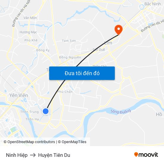 Ninh Hiệp to Huyện Tiên Du map