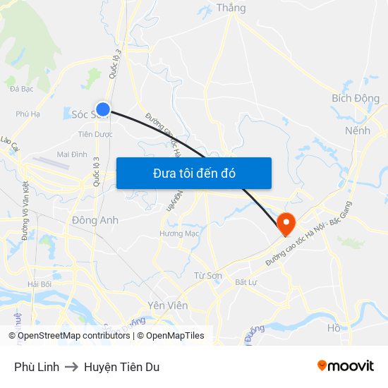 Phù Linh to Huyện Tiên Du map