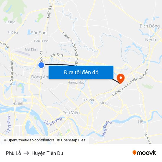 Phù Lỗ to Huyện Tiên Du map