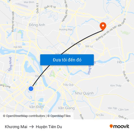 Khương Mai to Huyện Tiên Du map