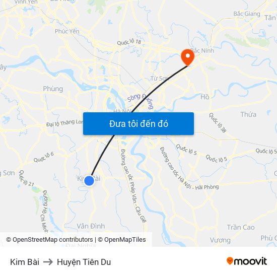 Kim Bài to Huyện Tiên Du map