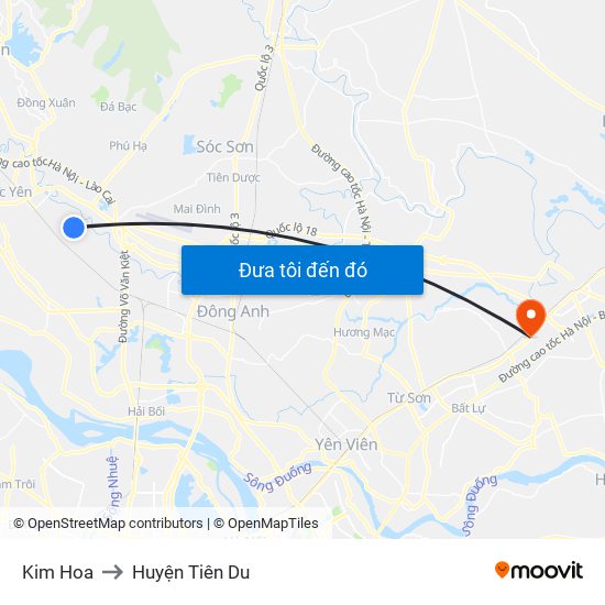 Kim Hoa to Huyện Tiên Du map