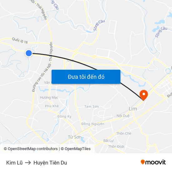 Kim Lũ to Huyện Tiên Du map