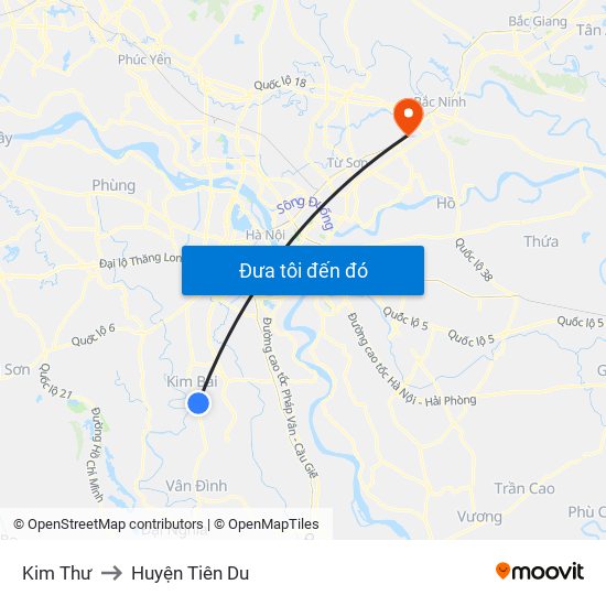 Kim Thư to Huyện Tiên Du map