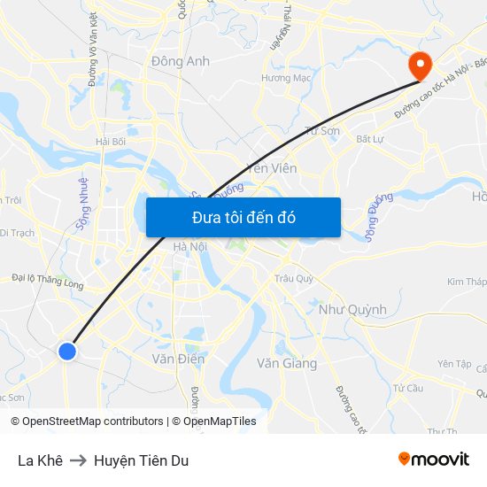La Khê to Huyện Tiên Du map