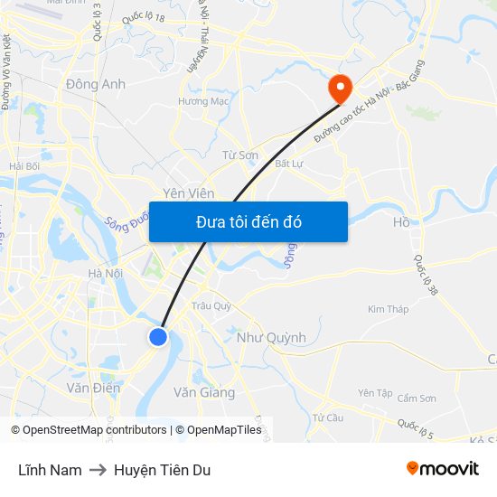 Lĩnh Nam to Huyện Tiên Du map
