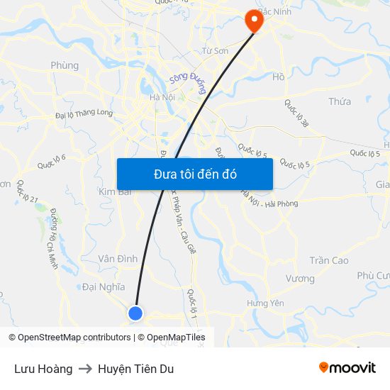 Lưu Hoàng to Huyện Tiên Du map