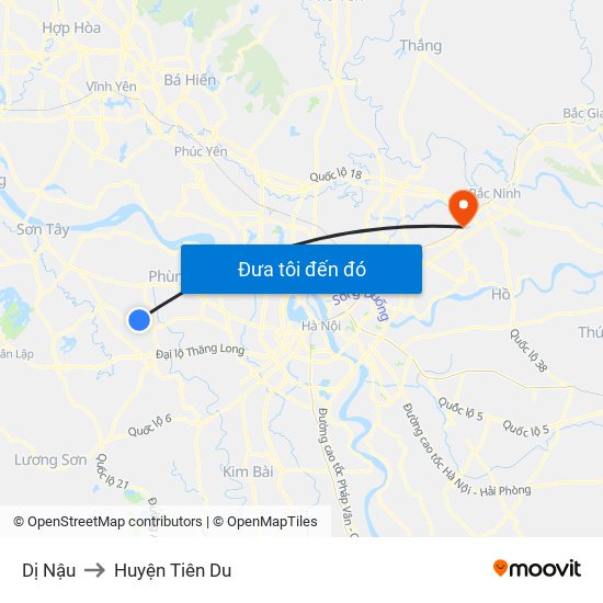 Dị Nậu to Huyện Tiên Du map