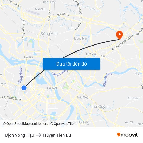 Dịch Vọng Hậu to Huyện Tiên Du map