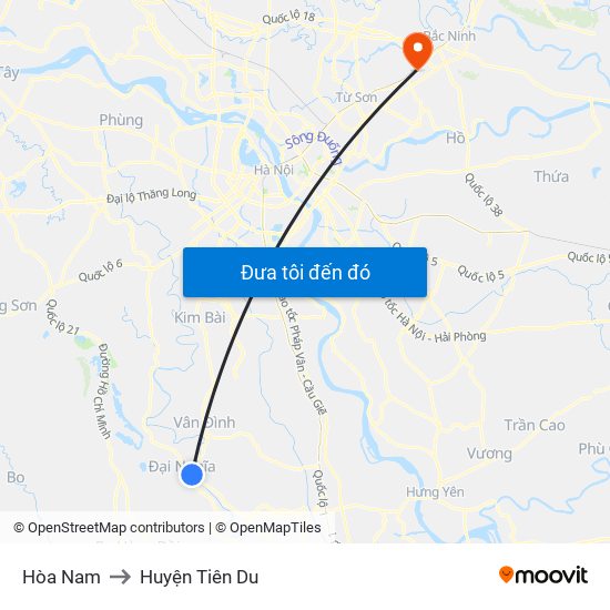 Hòa Nam to Huyện Tiên Du map