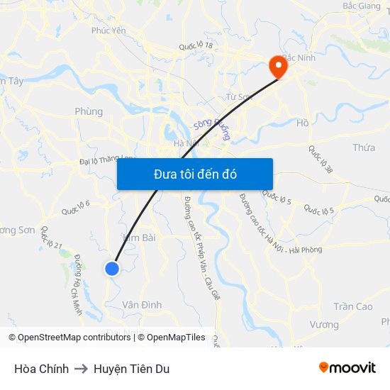 Hòa Chính to Huyện Tiên Du map