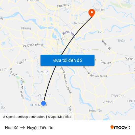 Hòa Xá to Huyện Tiên Du map
