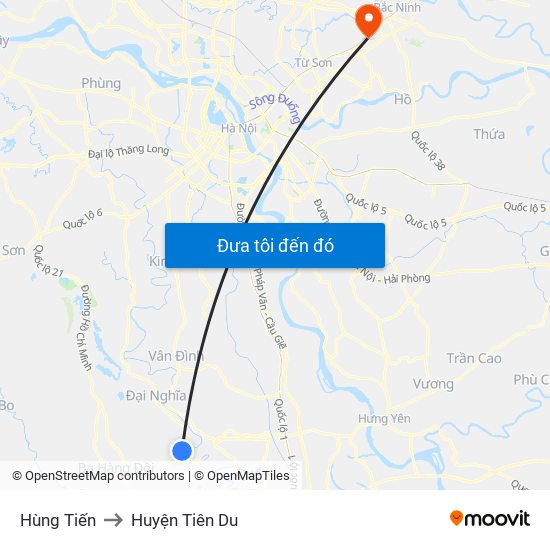 Hùng Tiến to Huyện Tiên Du map