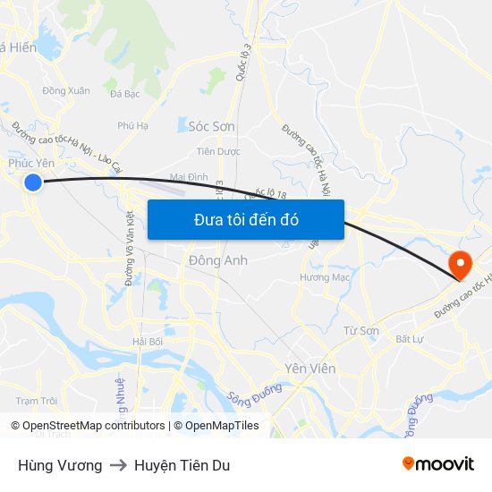 Hùng Vương to Huyện Tiên Du map