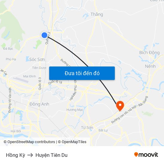 Hồng Kỳ to Huyện Tiên Du map