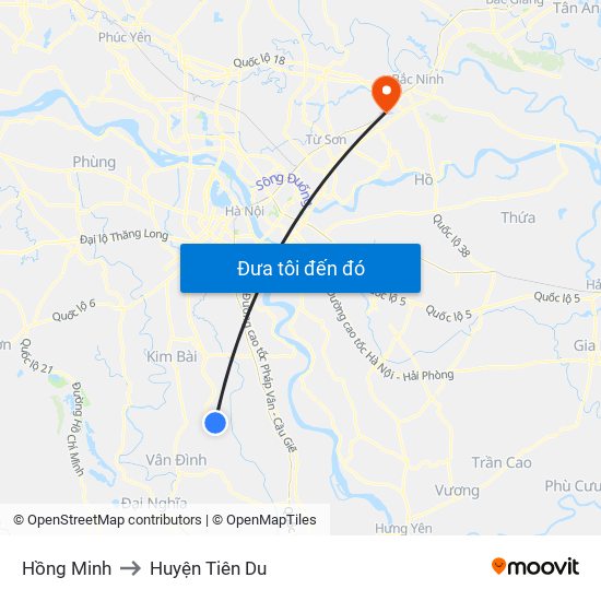 Hồng Minh to Huyện Tiên Du map