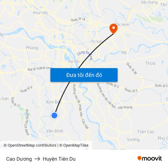 Cao Dương to Huyện Tiên Du map