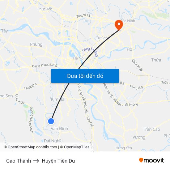 Cao Thành to Huyện Tiên Du map