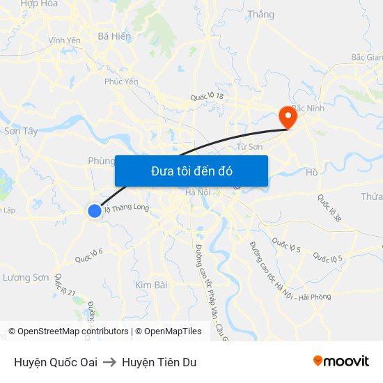 Huyện Quốc Oai to Huyện Tiên Du map