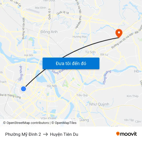 Phường Mỹ Đình 2 to Huyện Tiên Du map