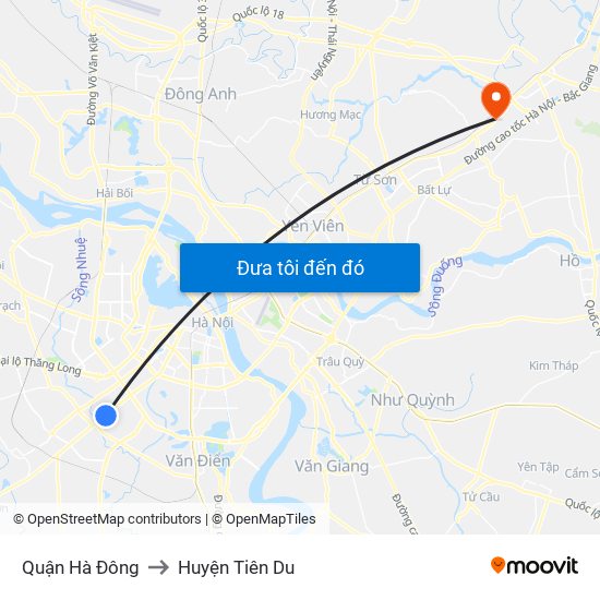 Quận Hà Đông to Huyện Tiên Du map