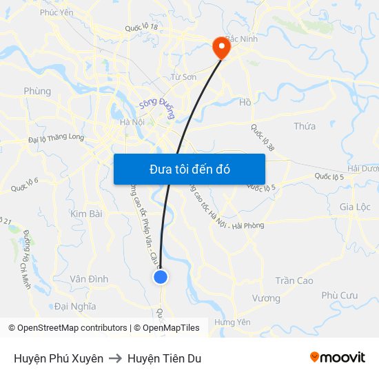 Huyện Phú Xuyên to Huyện Tiên Du map