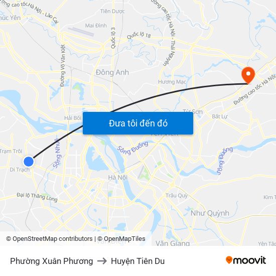 Phường Xuân Phương to Huyện Tiên Du map