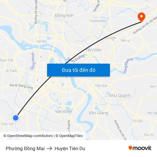 Phường Đồng Mai to Huyện Tiên Du map