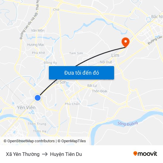 Xã Yên Thường to Huyện Tiên Du map
