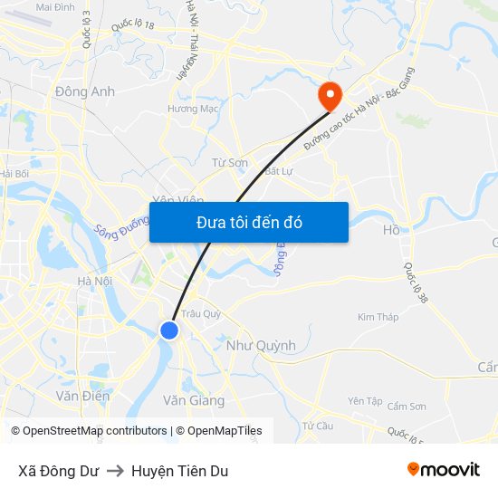 Xã Đông Dư to Huyện Tiên Du map