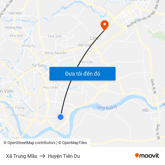 Xã Trung Mầu to Huyện Tiên Du map