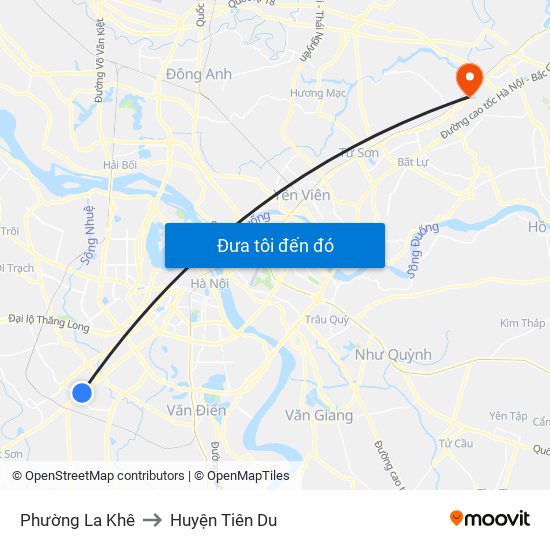 Phường La Khê to Huyện Tiên Du map