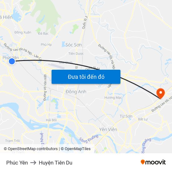 Phúc Yên to Huyện Tiên Du map