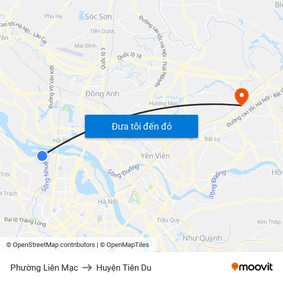 Phường Liên Mạc to Huyện Tiên Du map